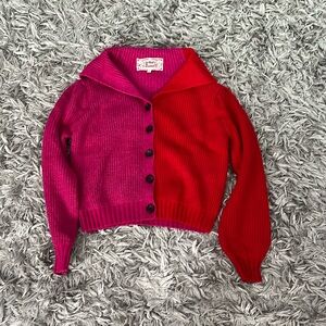 Half red half pink cardigan